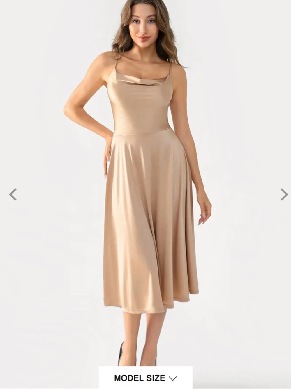 Popilush Shapewear Shimmer Champagne Strappy Cowl Neck Fit & Flare Midi Dress XL